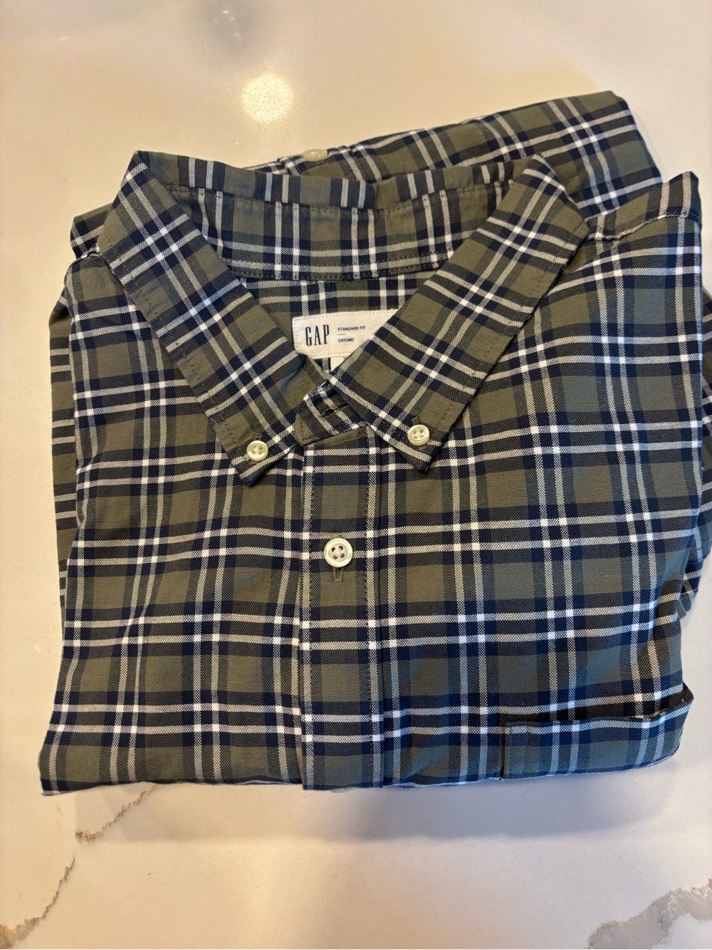 GAP Men's Olive and Navy Plaid Button-Down Shirt new size xl